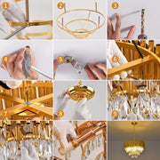 Lustre Cristal VERSAILLES Petito 3xE14, diamètre 30cm, doré, hauteur réglable, métal et cristal