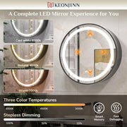 Miroir LED avec armoire, rond, 50x50 cm, anti-buée, cadre noir, espace de rangement