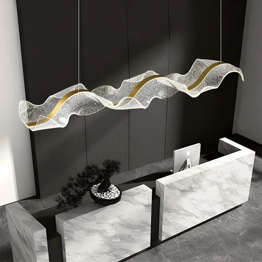 Lustre LED suspendu AMI 80W, Linéaire, Lumière Froide/Chaude/Neutre, Doré, Hauteur réglable