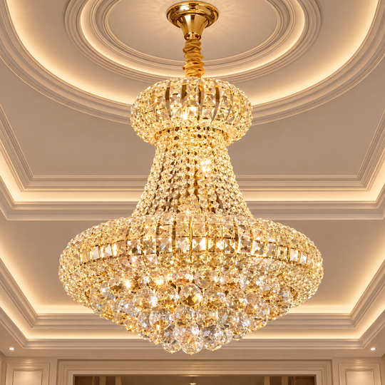 Lustre en cristal CASTRUM Nobile 5xE14, D40 cm, doré, hauteur réglable, métal et cristal