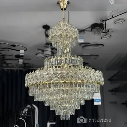 Lustre Junnut 21*E27, cristal et métal, doré