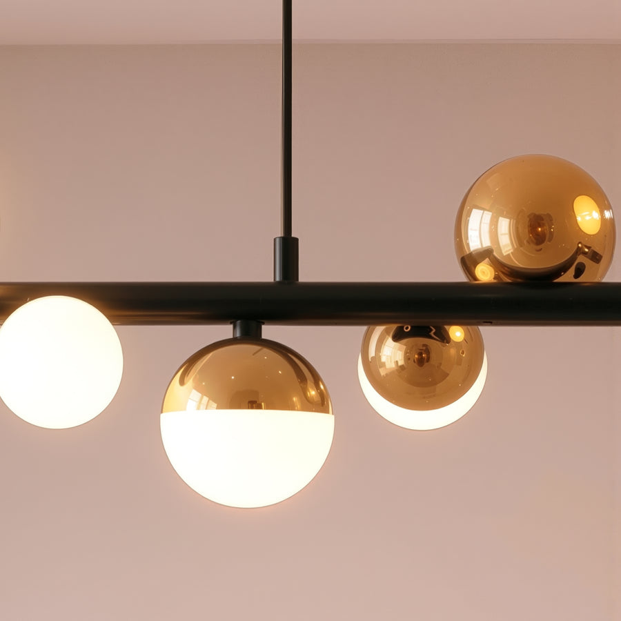 Lustre suspendu LED en acrylique Aurion 29 W avec télécommande, intensité variable, or noir, métal et acrylique