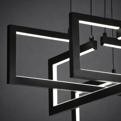 Lustre LED avec télécommande, Suspendu 96W, 4 Éléments, Lumière Froid/Chaud/Neutre, Dimmable, Hauteur réglable, Noir