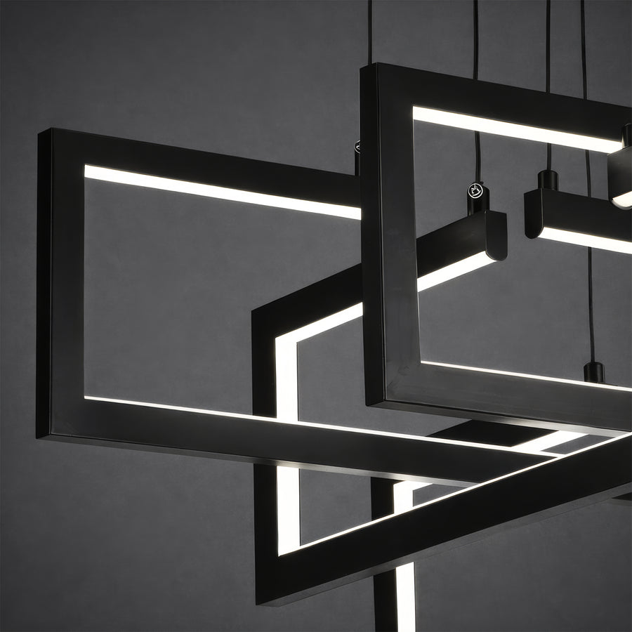 Lustre LED avec télécommande, Suspendu 96W, 4 Éléments, Lumière Froid/Chaud/Neutre, Dimmable, Hauteur réglable, Noir