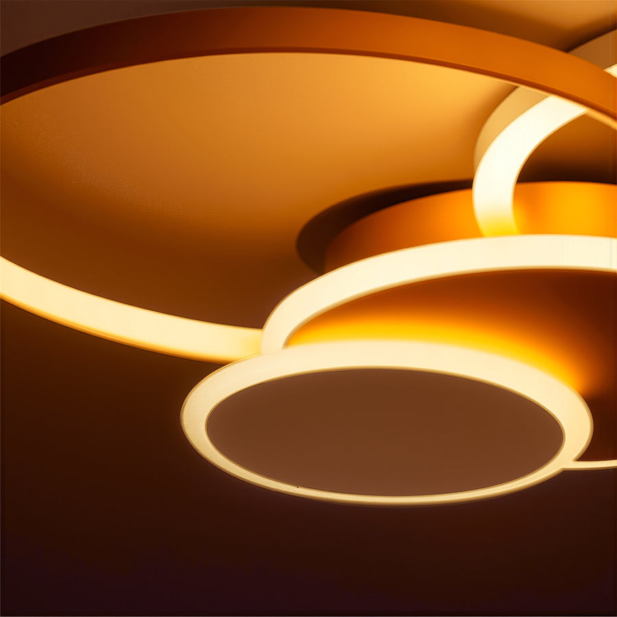 Lustre LED avec télécommande KILLIAN 80W, 4 Cercles, Lumière Froide/Chaude/Neutre, Dimmable, Doré