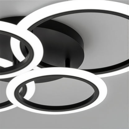 Lustre LED avec télécommande BETTY 44W, 4 Cercles, Lumière Froide/Chaude/Neutre, Dimmable, Noir