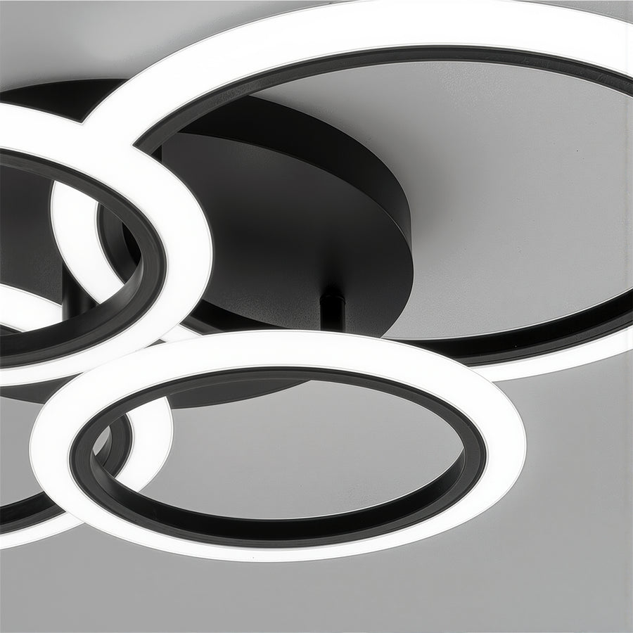 Lustre LED avec télécommande BETTY 44W, 4 Cercles, Lumière Froide/Chaude/Neutre, Dimmable, Noir