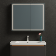 Miroir LED avec meuble de salle de bain et lavabo suspendu, 80x60 cm, design moderne, éclairage intégré