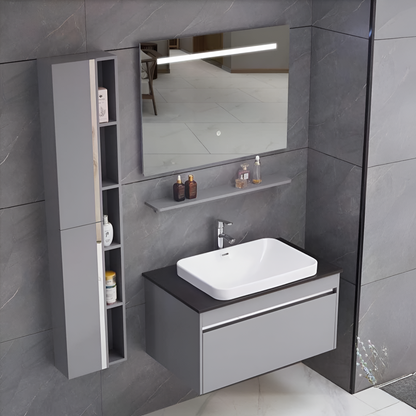 Ensemble de meubles Annelise avec miroir LED, armoire PV0017T/60 gris
