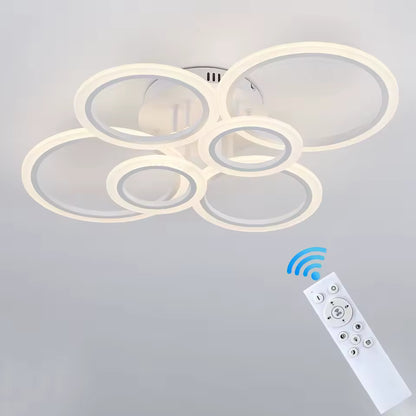 Lustre LED avec télécommande BETTY 82W, 6 Cercles, Lumière Froide/Chaude/Neutre, Dimmable, Blanc