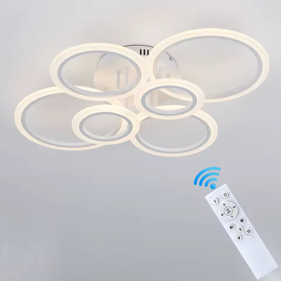 Lustre LED avec télécommande BETTY 82W, 6 Cercles, Lumière Froide/Chaude/Neutre, Dimmable, Blanc