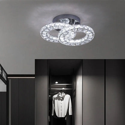 Lustre LED et cristal ZABINA 25W, 2 Cercles, Lumière Froid/Chaud/Neutre, Chrome Brillant