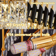 Lustre en cristal VERSAILLES Eleganza 7x E14, diamètre 49cm, or brillant et noir, hauteur réglable