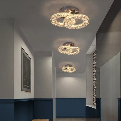 Lustre LED et cristal ZABINA 25W, 2 Cercles, Lumière Froid/Chaud/Neutre, Chrome Brillant