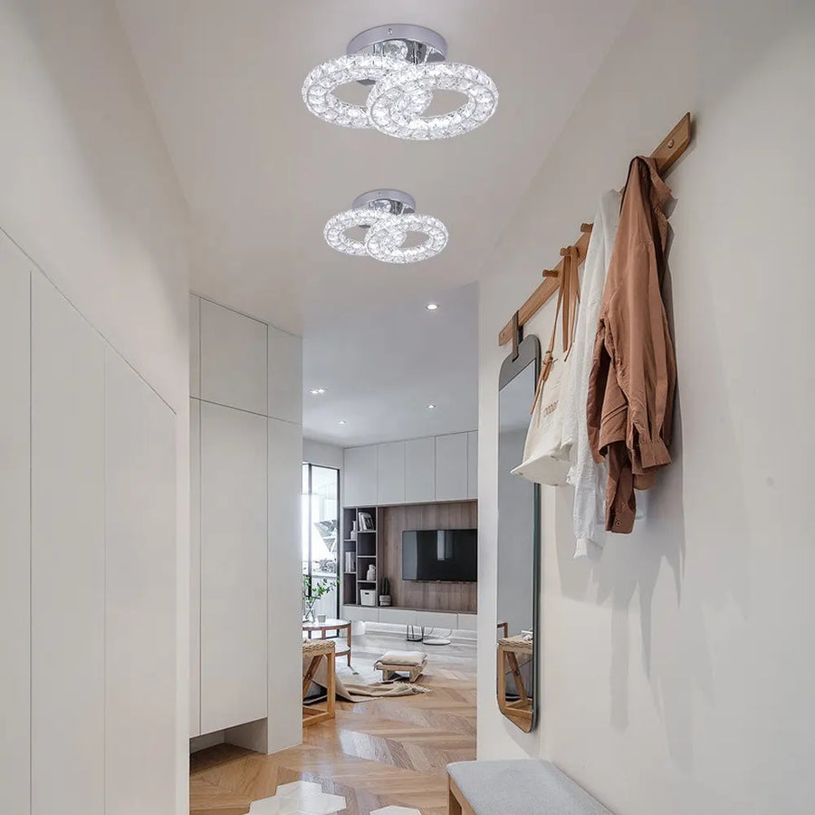 Lustre LED et cristal ZABINA 25W, 2 Cercles, Lumière Froid/Chaud/Neutre, Chrome Brillant