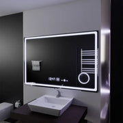 Miroir LED rectangulaire, 120x80 cm, Souverain MotionGlow Marcello, système anti-buée, horloge et thermomètre, loupe cosmétique, intensité variable