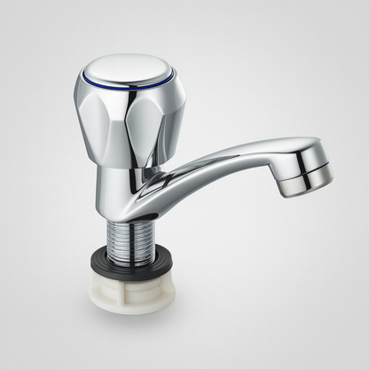 Robinet de salle de bain avec montage sur lavabo, eau froide, monocommande, chrome brillant