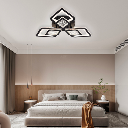 Lustre LED Lorenzo avec télécommande, 67W, 3 pétales, Lumière froide/chaude/neutre, Dimmable, Noir