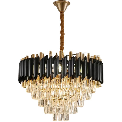 Lustre en cristal VERSAILLES Eleganza 8x E14, diamètre 50cm, noir, or brillant, hauteur réglable
