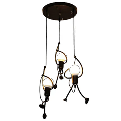 Lustre MODERNE, Type Pendule, FANTASIA, Figurine, 3xE27, Hauteur Ajustable, Noir