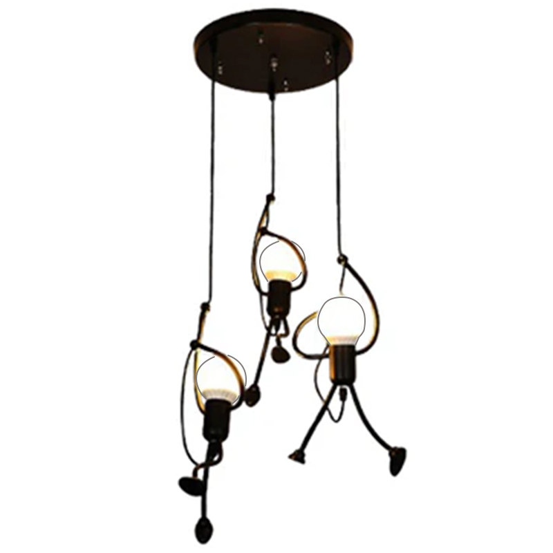 Lustre MODERNE, Type Pendule, FANTASIA, Figurine, 3xE27, Hauteur Ajustable, Noir