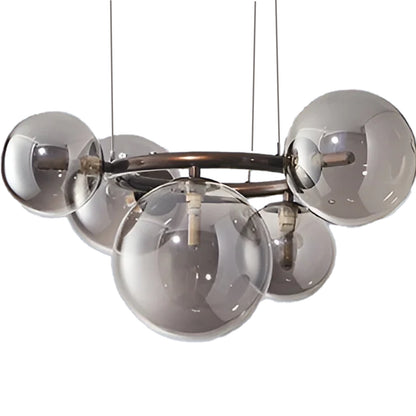 Lustre avec Abat-Jour Rond, VENERE Zodiaco, 1 Cercle 5xG9, Métal, Noir, Hauteur Réglable