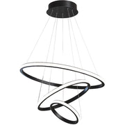 Lustre suspendu LED RICCI 48W, 3 Cercles, Lumière Froid/Chaud/Neutre, Noir, Hauteur réglable