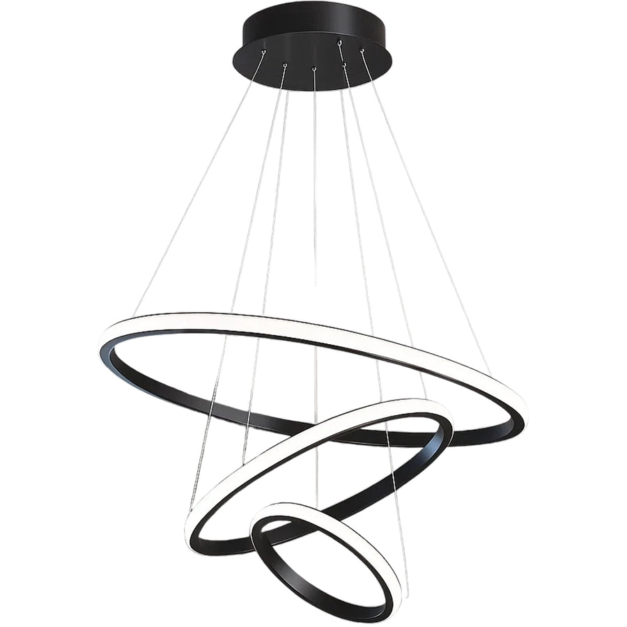 Lustre suspendu LED RICCI 48W, 3 Cercles, Lumière Froid/Chaud/Neutre, Noir, Hauteur réglable