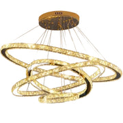 Lustre lumineux LED PRISM, cristal et métal, 210W, 4 cercles, intensité variable, lumière froide/chaude/neutre, éclairage luxueux