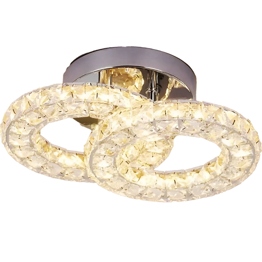 Lustre LED et cristal ZABINA 25W, 2 Cercles, Lumière Froid/Chaud/Neutre, Chrome Brillant