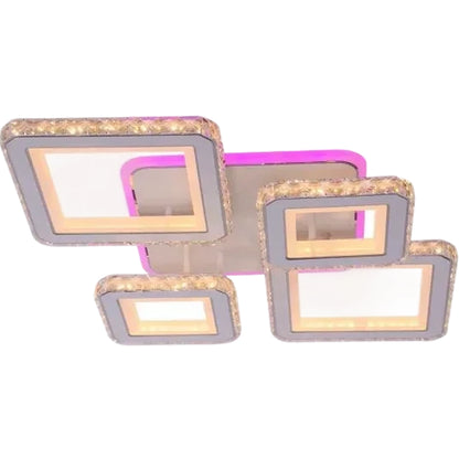 Lustre LED avec télécommande et cristal QUADRIS RGB, 96W, 4 Carrés, Lumière Froid/Chaud/Neutre, Dimmable, Blanc