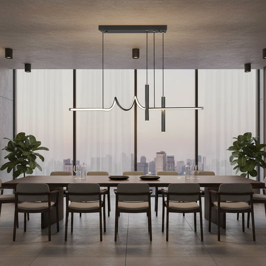 Lustre LED suspendu avec télécommande DANNA 35W, Lumière Froide/Chaude/Neutre, Dimmable, Noir, Hauteur Réglable