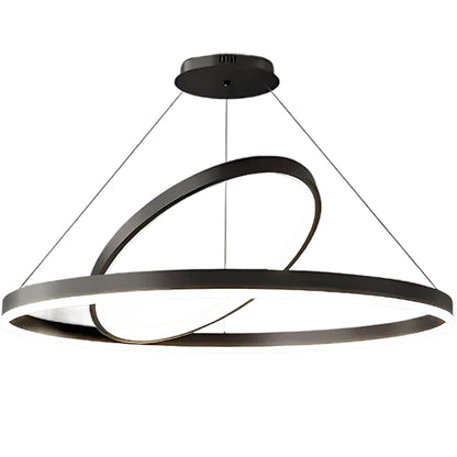 Lustre suspendu LED PAGANO 47W, 3000K/4000K/6000K, 2 Cercles, Noir, Hauteur réglable