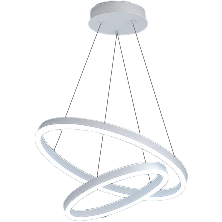 Lustre LED suspendu avec télécommande CASIANA 41W, 2 Cercles, Lumière Froide/Chaude/Neutre, Dimmable, Blanc, Hauteur Réglable