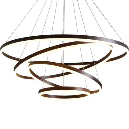 Lustre LED suspendu avec télécommande CASIANA 130W, 4 Cercles, Lumière Froid/Chaud/Neutre, Dimmable, Noir, Hauteur Réglable