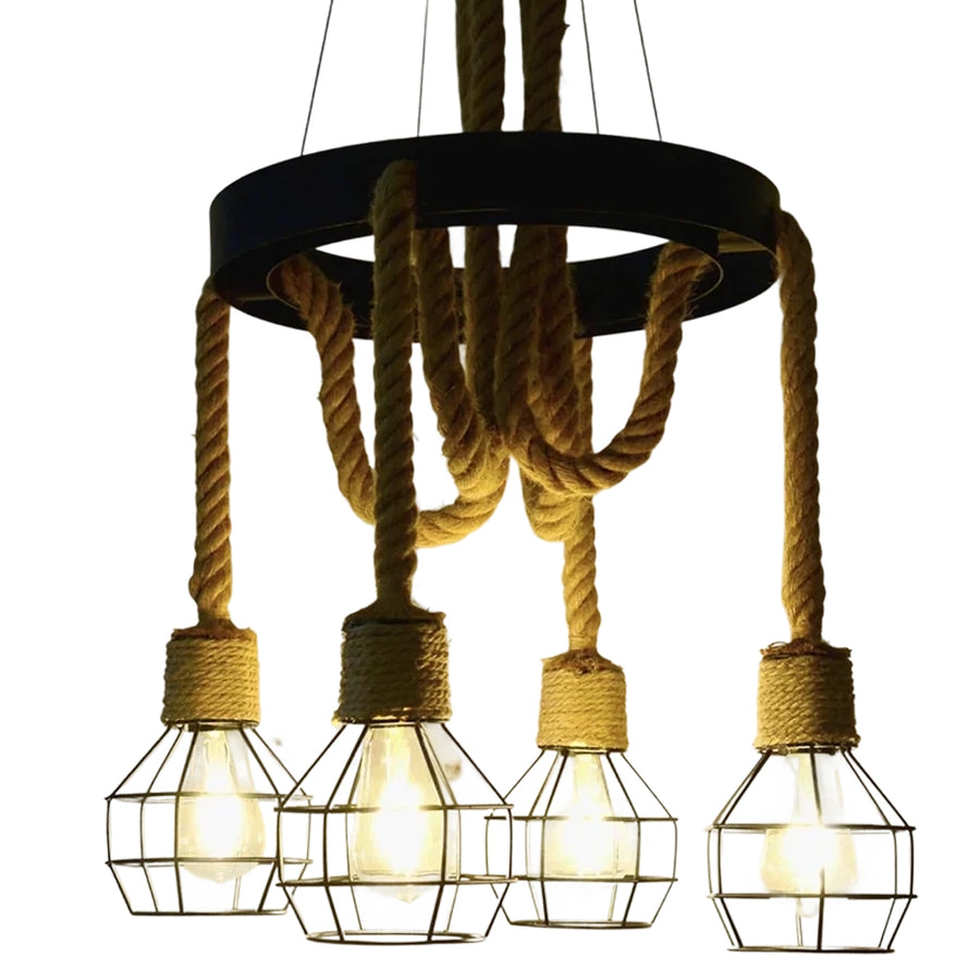 Lustre Wheel LV580/4BK, 4xE27, marron, métal et ficelle