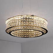 Lustre LED avec télécommande, LLC160/500GD, cristal et métal, 120 W, intensité variable, hauteur réglable, lumière froide/chaude/neutre, éclairage luxueux