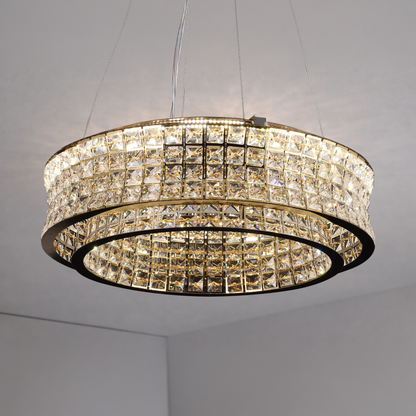 Lustre LED avec télécommande, LLC160/500GD, cristal et métal, 120 W, intensité variable, hauteur réglable, lumière froide/chaude/neutre, éclairage luxueux