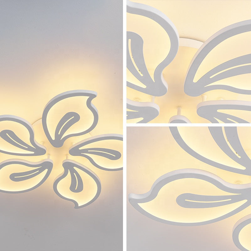 Lustre LED avec télécommande JASMINE 66W, 5 pétales, Lumière Froide/Chaude/Neutre, Dimmable, Blanc