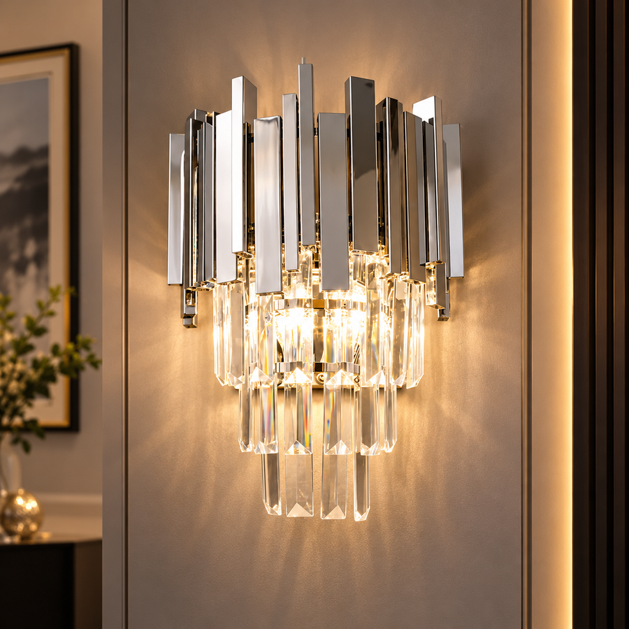 BLOIS Piccolo Lustre en cristal, 2xE14, Chrome brillant