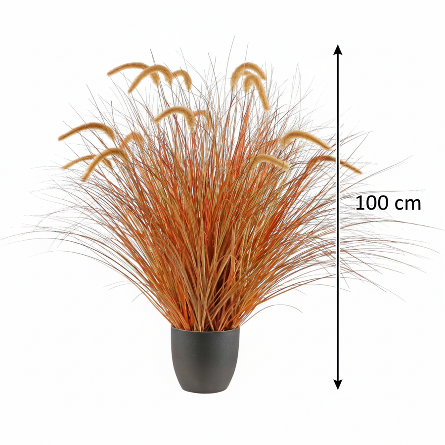 Aranjament Floral, 100cm, Iarbă curbată și Spice, Tip „coadă de vulpe”, Plastic, Galben si Portocaliu