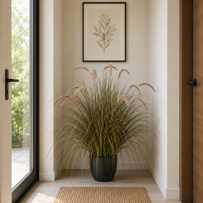 Plante ornementale de gazon artificiel sétaire, 100 cm, herbe courbée avec épices, rose et vert, sans pot