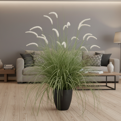 Plante ornementale de gazon artificiel sétaire, 120 cm, herbe courbée et épices, vert et blanc, sans pot