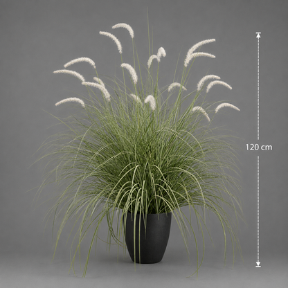 Plante ornementale de gazon artificiel sétaire, 120 cm, herbe courbée et épices, vert et blanc, sans pot