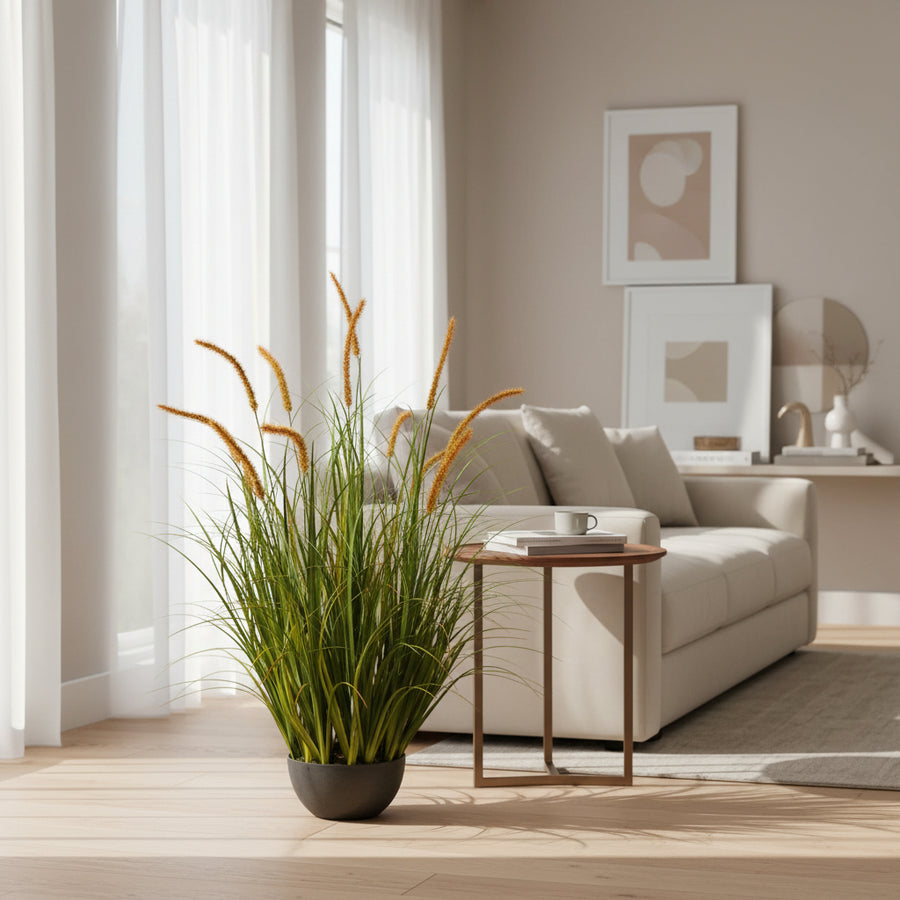 Plante ornementale de quenouilles artificielles, 90 cm, 13 tiges, herbe courbée et épices, vert foncé, sans pot