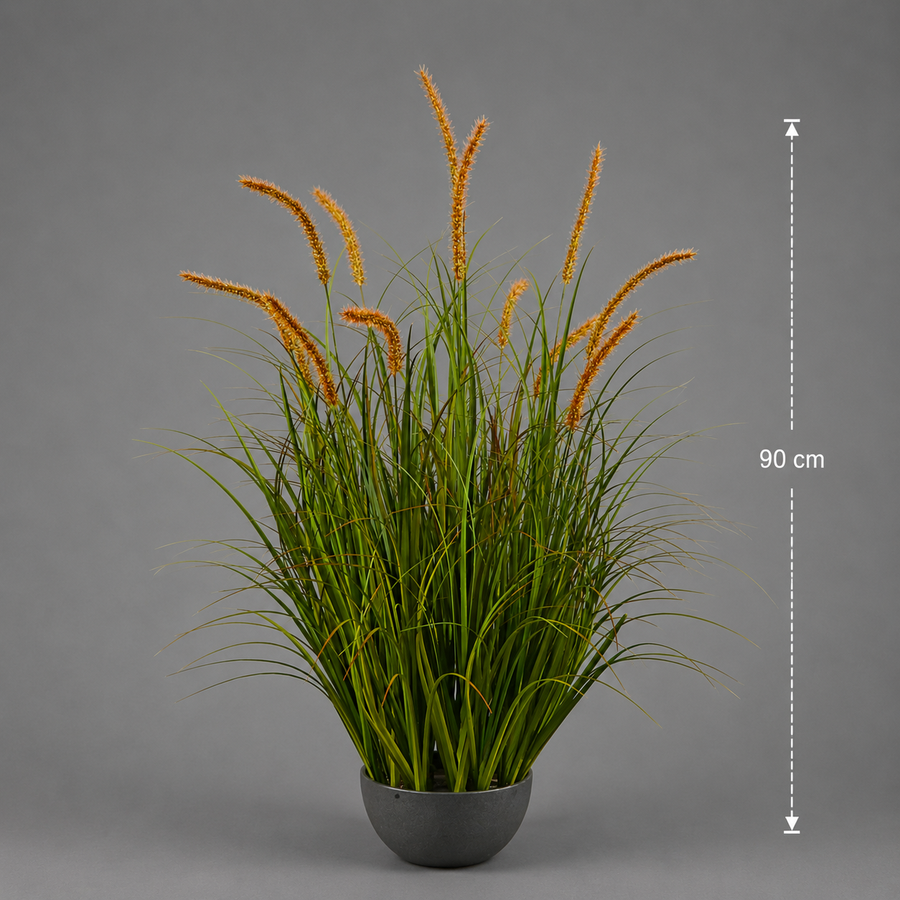 Plante ornementale de quenouilles artificielles, 90 cm, 13 tiges, herbe courbée et épices, vert foncé, sans pot