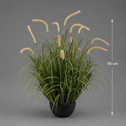 Plante ornementale de quenouilles artificielles, 90 cm, 13 tiges, herbe courbée et épices, verte, sans pot