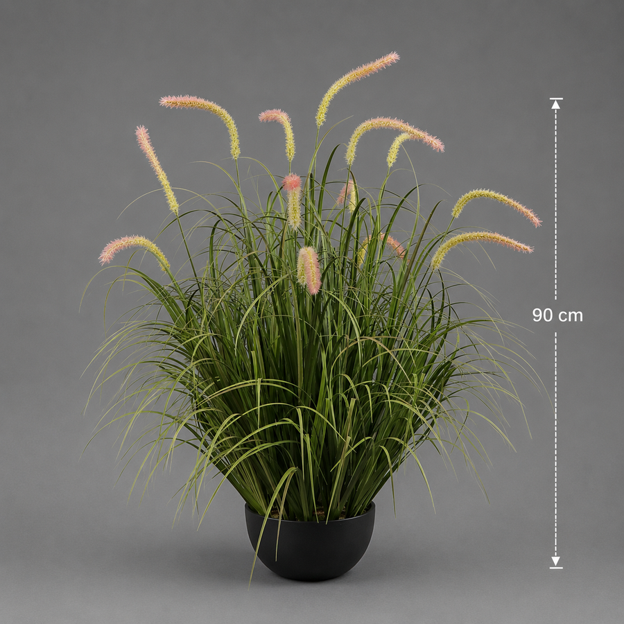 Plante ornementale de quenouilles artificielles, 90 cm, 13 tiges, herbe courbée et épices, verte, sans pot