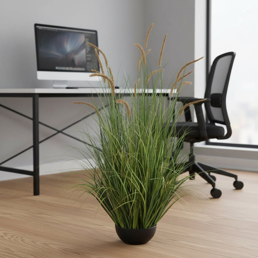 Plante ornementale de quenouilles artificielles, 120 cm, 17 tiges, herbe courbée et épices, vert foncé, sans pot