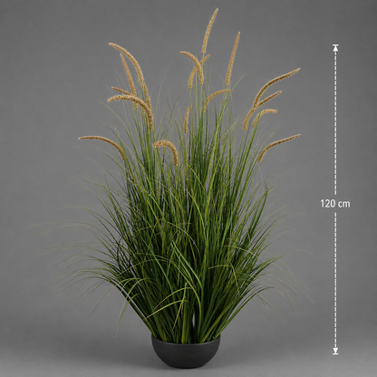 Plante ornementale de quenouilles artificielles, 120 cm, 17 tiges, herbe courbée et épices, vert foncé, sans pot